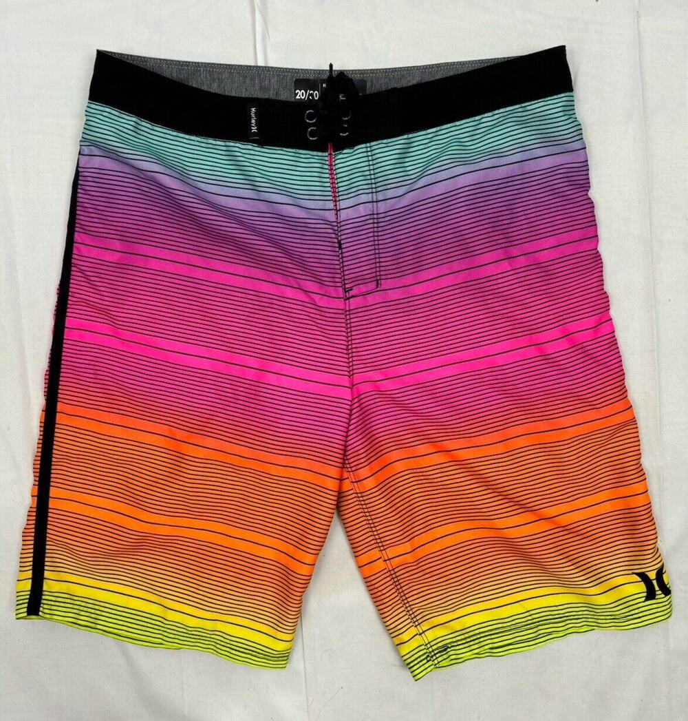 Hurley Boys Youth Shorts Size 20/30 Rainbow Striped Quick Dry Swimming Trunks